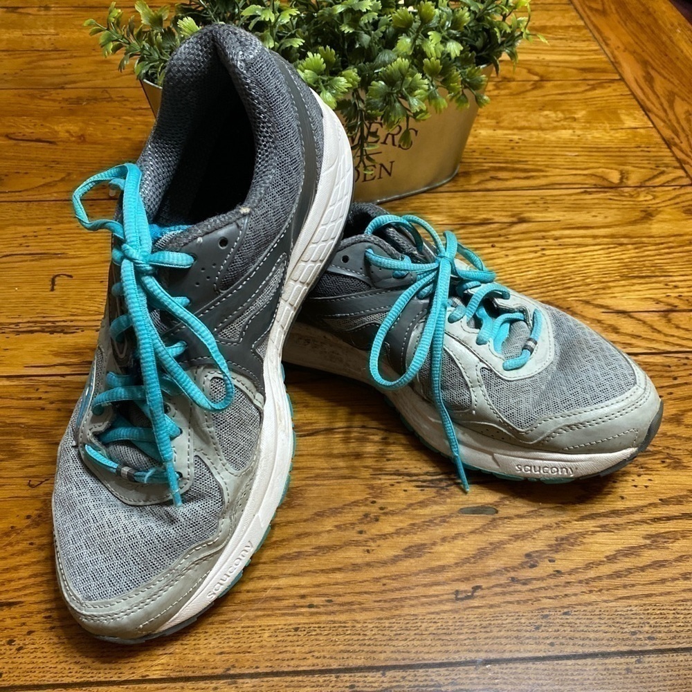 𝅺saucony Grid Cohesion SZ-9.5 Shoes Grey/Teal/White